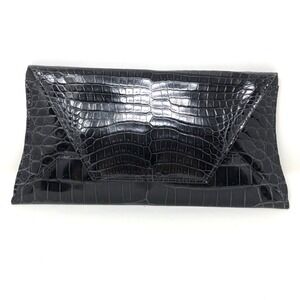 Laurent Effel Alligator Leather Clutch Handbag Small Foldover Black Going Out